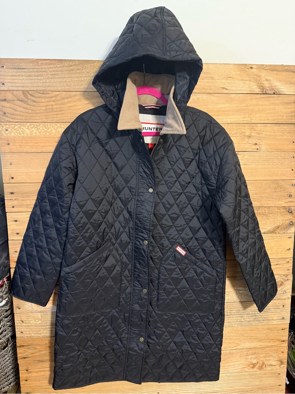 Hunter Quilted Hooded Puffer Coat in Black